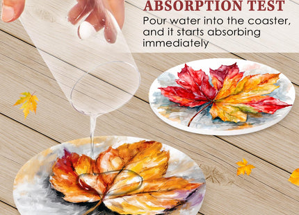 Bribay Fall Coasters for Drinks, Set of 6, Ceramic Stone Maple Leaf
