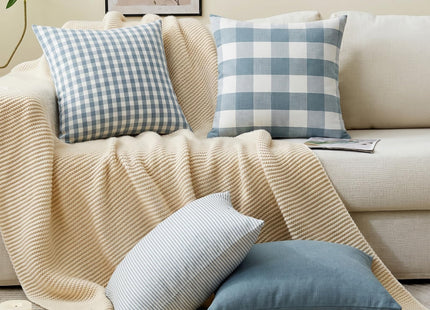 Coastal Decor Light Blue Striped Outdoor Throw Pillow Covers 20x20 Set of 2