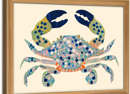 UAWRL Solid Wood Framed Watercolor Blue Coastal Crab Canvas Wall Art