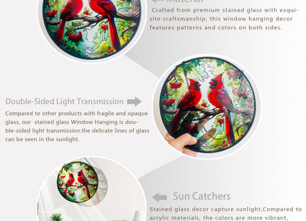 RIVEENY Stained Glass Cardinal Suncatchers, Male & Female Cardinal Sun Catcher Window Hangings, Cardinal Stained Glass for Home Decor, Red Birds Suncatchers Gifts for Mom Women 20cm/7.87inch