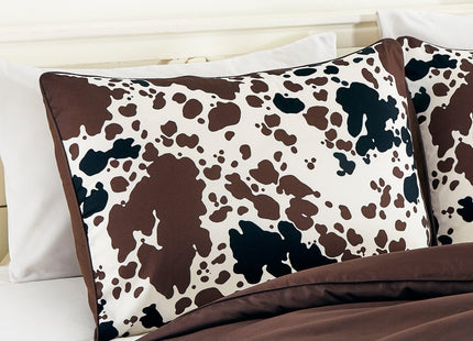 Cow Print Comforter Western theme cowboy Set Milk Cow Print brown black cream color ranch farmhouse rustic lodge Bedding Reversible matching pillow shams included western comforter set queen (Queen)