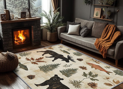 SherAvant Cabin Rug 6x9-2x3 - Lodge Bear Moose Fish Rustic Area Rug - Hunting Wildlife Woodland Wild Animal Carpet - Home Decor