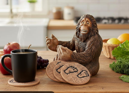 Pine Ridge Rustic Chic Drink Coaster Set with Holder for the Man Cave Old West Decor Rustic Hunter Cabin Theme Cabin Dining Furniture Gun Gifts for Men (Bigfoot Sasquatch Brown)