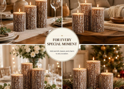 MOSROAD Rustic Pine Tree Pillar Candle Set of 3, Unscented Home Decor