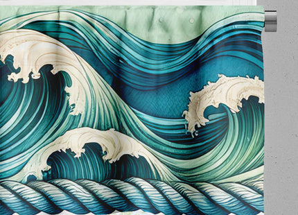 Ambesonne Nautical Window Valance Pack of 2, Cyan Art of Japenese Waves and Ropes with Oceanic Tones Aquamarine, Rod Pocket Curtain Valances Kitchen Bedroom, 54" X 12",Seafoam Beige Soft Blue