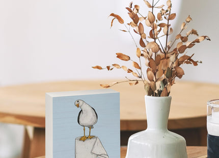 VIIJJUE Seagull Beach Bathroom Decor, Seagull Wooden Box Signs Coastal Decor, Funny Wood Signs for Bathroom Restroom Toilet Counter Shelf , 5x5 Inch（Blue）