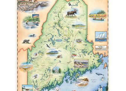 Xplorer Maps Maine Hand-Drawn Map – 24x18 Vintage-Style Lithographic Print – Made in USA