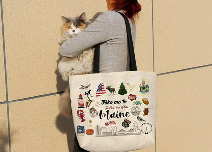 ZhuVantrix Take Me To Maine Tote Bag Reusable Grocery Bags Aesthetic Shopping Shoulder Handbag with Interior Pocket Lightweight & Washable Stylish Maine Travel Present for Women