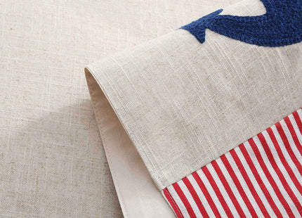 DECOPOW Embroidered Anchor Linen Table Runner ,14 Inches x 72 Inches (Red Stripe)