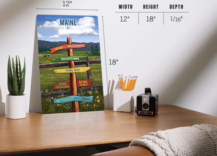 Lantern Press Maine, Signpost, Meadow, 12x18 Inch Aluminum Sign, Indoor or Outdoor Use