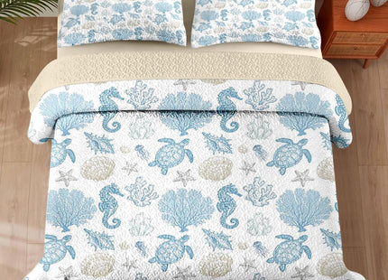 Pamnest Queen Quilt Set, 3 Pieces Sea Shell Coral Bedding, Bedspread