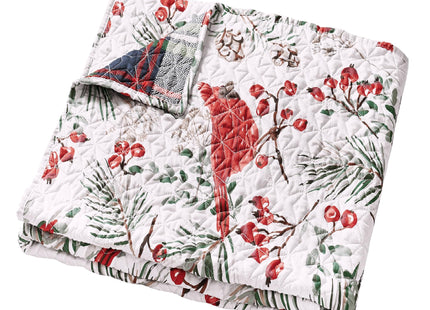 Greenland Home Cardinal Plaid Farmhouse Holiday Quilted Throw Blanket, 50 x 60 inches, Cardinal
