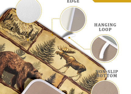 Vintage Bear Moose Dish Drying Mat 16x18 Inch Country Cabin Absorbent Dish Draining Mat Heat Resistant Drying Pad for Counter Sink Home