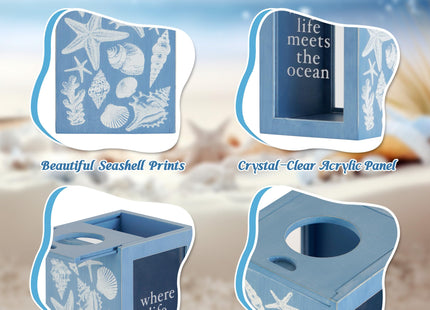 Synovana Seashell Holder Wooden Seashell Display Box Beach Coastal Decor Acrylic Sea Shell Display Holder Home Decor, 4.25 x 4.25 x 7.25 inches