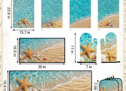 Nesphy 10 Pcs Starfish Beach Kitchen Decor and Accessories Set, 4 Kitchen Dish Towels 2 Rugs 2 Oven Mitts 2 Pot Holders, Home Decor for Cooking Baking BBQ Gifts Women Mom Housewarming