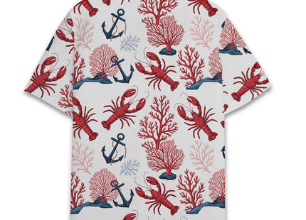 Tropical Lobster Hawaiian Shirt for Men, Anchor & Coral Shirt Summer Lobster Crawfish Short Sleeve Button Down Shirt