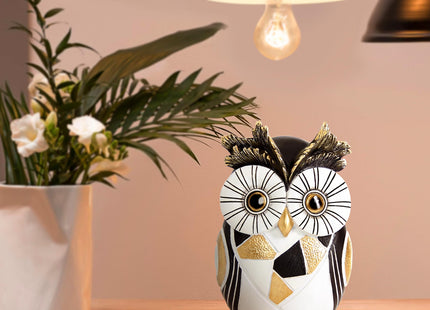 Modern Black White Owl Statue Gold Accent Owl Figurine Home Office Decor