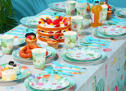 Libima 189 Pcs Sea Turtle Birthday Decorations Ocean Sea Party Tableware Turtle Plates Napkins with Sea Animal Cups Tablecloth Hanging Swirl for Under the Sea Baby Shower Turtle Pool Party Supplies