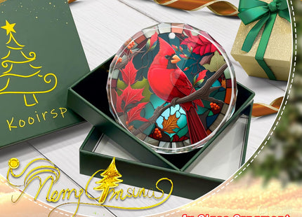 Cardinal Stained Glass Ornament - Christmas Tree Decorations, Cardinal Ornaments for Christmas Tree, Gift Exchange