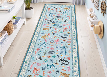 Arenarug Coastal Runner Rug 2x6 Washable Kitchen Runner Rug, Coastal Blue