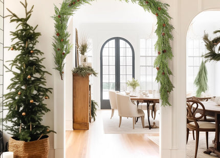 WBHome 2pcs Real Touch Cypress Cedar & Pine Cone Evergreen Garland for Christmas Holiday Seasonal Outdoor/Indoor Home Decor, 9FT Long