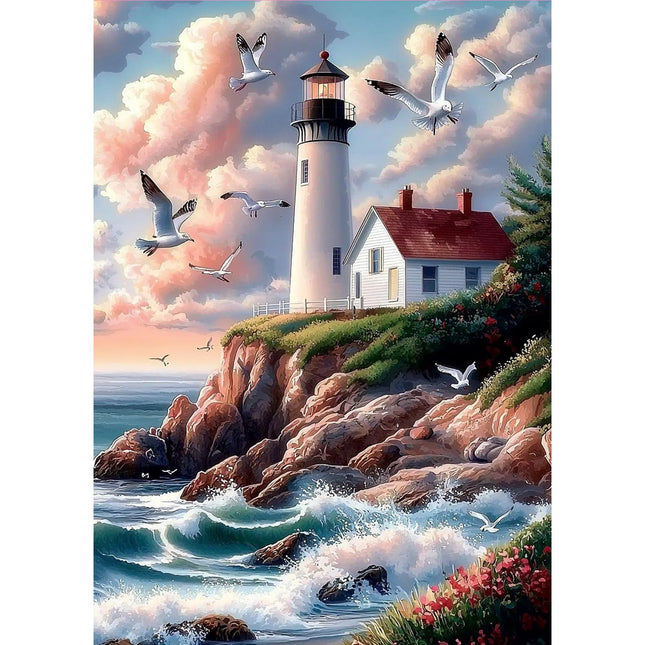 MOGTAA Lighthouse Landscape Diamond Art Kits for Adults, 5D Full Drill Diamond Painting Kits for Adults Beginner, DIY Round Diamond Dots for Adults, Gem Art Home Wall Decor 12 X 16Inch