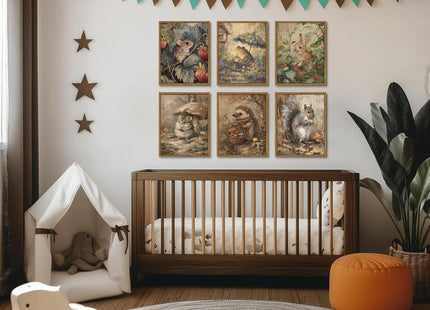 Woodland Animal Nursery Canvas Wall Art, 8x10inch Unframed