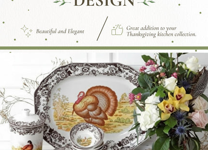 Spode Woodland Rectangular Platter - Turkey Brown/White