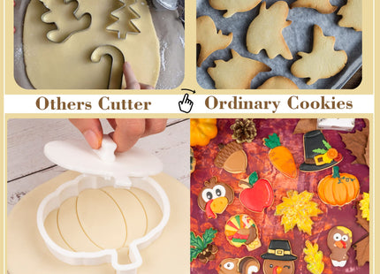 Flycalf Fall Thanksgiving Cookie Cutters Set Maple Leaf, Turkey, Carrot, Acorn, Hat Shapes 5PC Set Baking Accessories Cutter Molds Gifts Decorative 3.5" Kitchen Cake Supplies