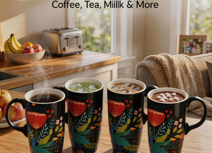 Topadorn 17oz Ceramic Coffee Mug with Lid, Cardinal Bird Floral Design Mug