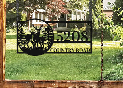 Custom Deer Metal House Number Address Sign, Personalized Deer Home Outdoor Decor Welcome Sign Gate Fence Front Door Wall Hanging Plaque Customized Deer Metal Wall Art