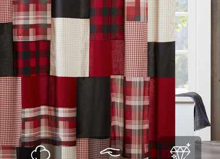 Woolrich Sunset 100% Cotton Shower Curtain, Cabin Lodge Plaid Pieced Design with Built-in Liner, Farmhouse Bathroom Decor, Machine Washable, Fabric Privacy Screen 72x72, Red