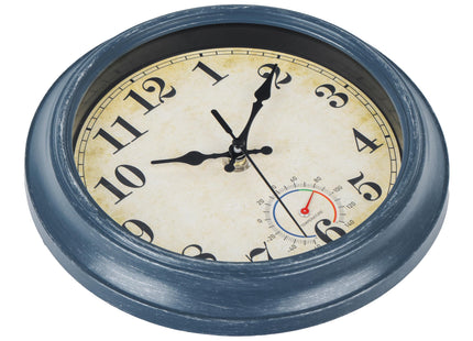 Horizent Outdoor Clocks Waterproof with Thermometer Combo Rustic Coastal Beach Wall Clock Decor for Bathroom Patio Pool (8 Inch,Blue)