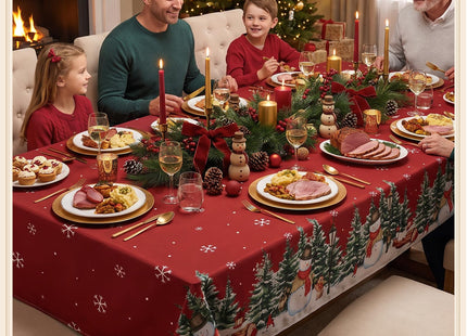 Romanstile Red Christmas Tree Snowman Tablecloth 60 x 84 Inch Rectangular