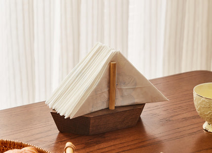HMC Wooden Sailboat Napkin Holder – The Smooth Sailor Nautical Tabletop Dispenser for Coastal Home & Kitchen Décor, Durable Wooden Construction