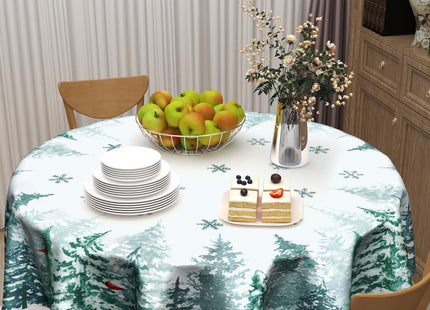 Winter Green Pine Tree Table Cloth Round Xmas Red Cardinal Bird Snowflake Tablecloth 60 Inch Decor Washable Stain and Wrinkle Resistant Winter Round Table Cover for Dining Picnic