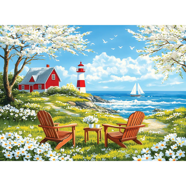 500 Pieces Puzzles for Adults, Relaxing Coastal Lighthouse Jigsaw Puzzles, Premium Seaside Scenic Landscape Wall Art for Home Decor, Challenging Gift for Women & Men, 20.5x15 in