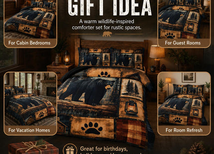 AILONEN Black Bear Comforter Set Queen Size,Rustic Bear Bedding Set for Kids Boys Girls,3-Piece Wildlife Themed Hunting Comforter with 2 Pillowcases