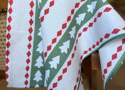 Desert Aqua 2 Pack Double Sided Kitchen Towels || Dish Towels ||Quick Dry || Designer Prints || Highly Absorbent || Hanging Hook (Christmas Tree/Holly)