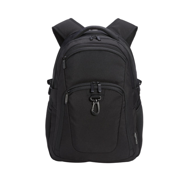 Amazon Basics Travel Laptop Backpack with Multiple Pockets and Compartments for 15.6 inch Laptop, Water Resistant, Spacious with Padded Shoulder Straps, Black