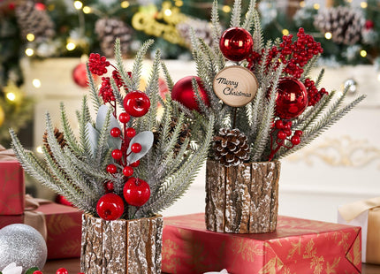 13.8" Small Christmas Tree Tabletop Christmas Centerpieces with Xmas Ornaments Pinecone Berry for Table Desk Christmas Decorations Winter Holiday Decor Indoor