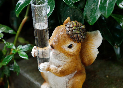 FORUP Resin Squirrel Rain Gauge, Hand Painted Squirrel Sculpture Water Gauge