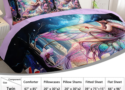AILONEN Beautiful Butterfly Fairy Comforter Set, Twin Size 7-Piece,Magic Mushroom Bedding Set for Kids,Mysterious Fairy Forest Comforter & Fitted Sheet & Flat Sheet,2 Pillowcases,2 Pillow Shams