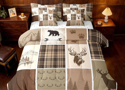 Feelyou Rustic Cabin Deer Comforter Set Queen Size Soft 7 Pieces Hunting