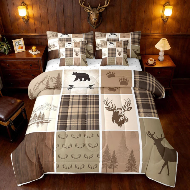 Feelyou Rustic Cabin Deer Comforter Set Queen Size Soft 7 Pieces Hunting