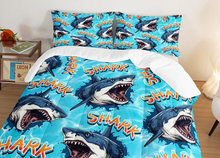 HOSIMA Shark Comforter Set Twin Size,Ocean Theme Bedding Set for Kids Boys,3D Shark Pattern Nautical Comforter Set,Sea Animal Theme Ocean Decor Bedroom Collection with 2 Pillowcases.