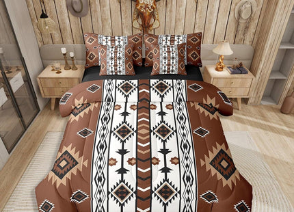 Erosebridal 7 Piece Western Twin Comforter Set with Sheets Brown Rustic Boho Aztec Bedding Sets,Country Cabin Lodge Bed in A Bag for Boys Adults Men Southwestern Ethnic Tribal Bed Set