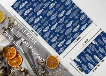 Jvpke Coastal Beach Kitchen Towels, Navy Blue Fishing Beach Hand Towels for Bathroom, Fish Decor Dish Tea Towels, Coastal Kitchen Bathroom Decor, 16x24 Inch