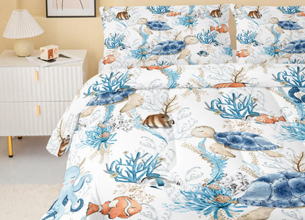 QOOMO Coastal Beach Themed Comforter Set for Boys Girls Kids Sea Turtle Ocean Life Full Size Bedding Set Super Soft Quilt with 1 Comforter and 2 Pillowcases Lightweight Microfiber for All Seasons