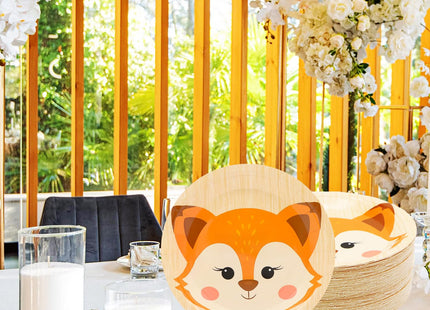 50 Pcs Fox Party Supplies Woodland Animal Fox Paper Plates 7"Fox Dessert Plates Disposable Jungle Animal Fox Plates for Fox Theme Jungle Animal Baby Shower Cartoon Fox Birthday Party Decorations(Fox)